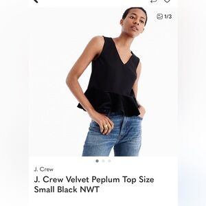 J crew  S Luxe Black velvet Sleeveless Peplum Blouse
